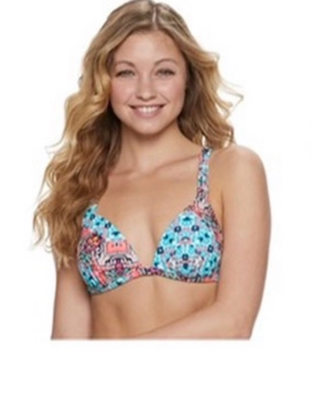 SO Floral Push-Up Bikini Top in Aqua, Coral & Navy
